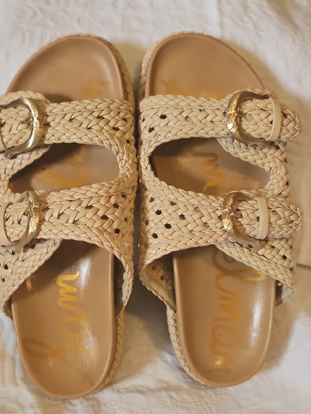 Sam Edelman Braided Double Buckle Slide Sandals in Beige